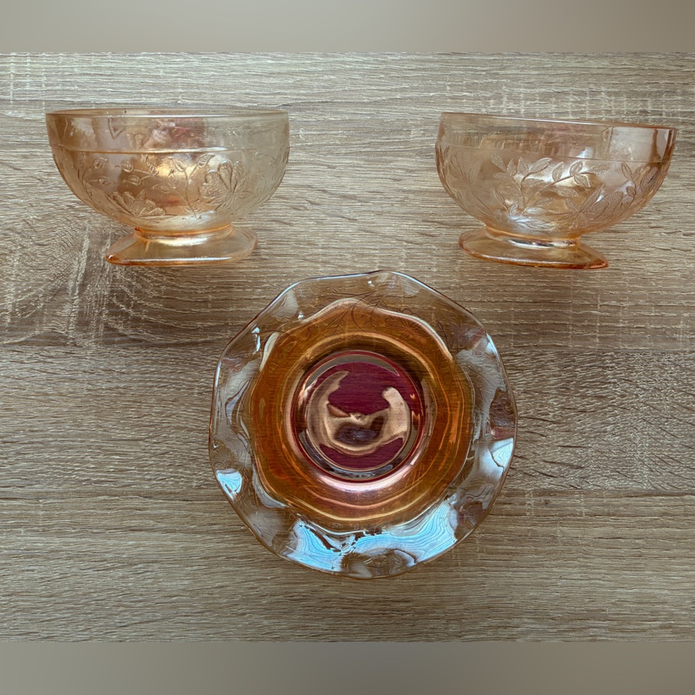 Jeannette Glass Floragold Louisa Dishes - Set of 3 🌼✨🧡🌼🧡✨🌼